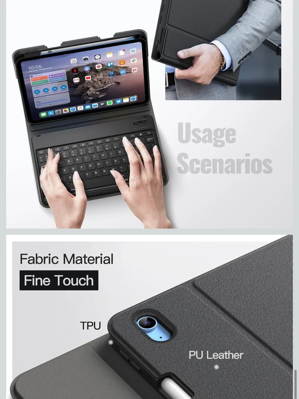 Keyboard case for ipad A16 11th/10th gen, black